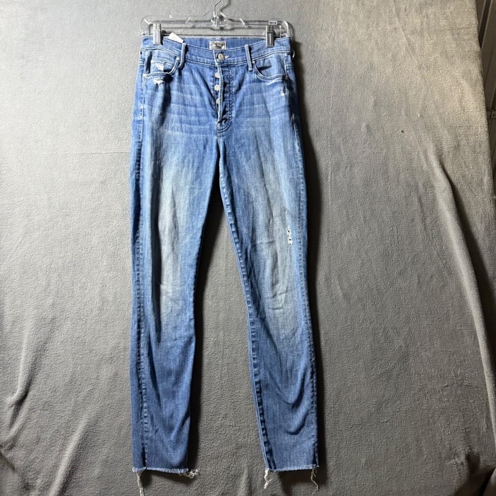 Mother The Stunner Ankle Fray Jeans Graffiti Girl High Rise Skinny Blue Size 27